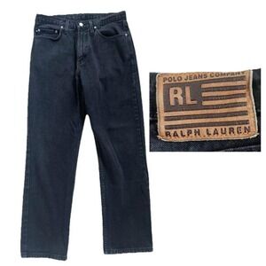 Vintage Polo Ralph Lauren Relaxed Straight Fit Jeans 33x30 Black Cotton Leather